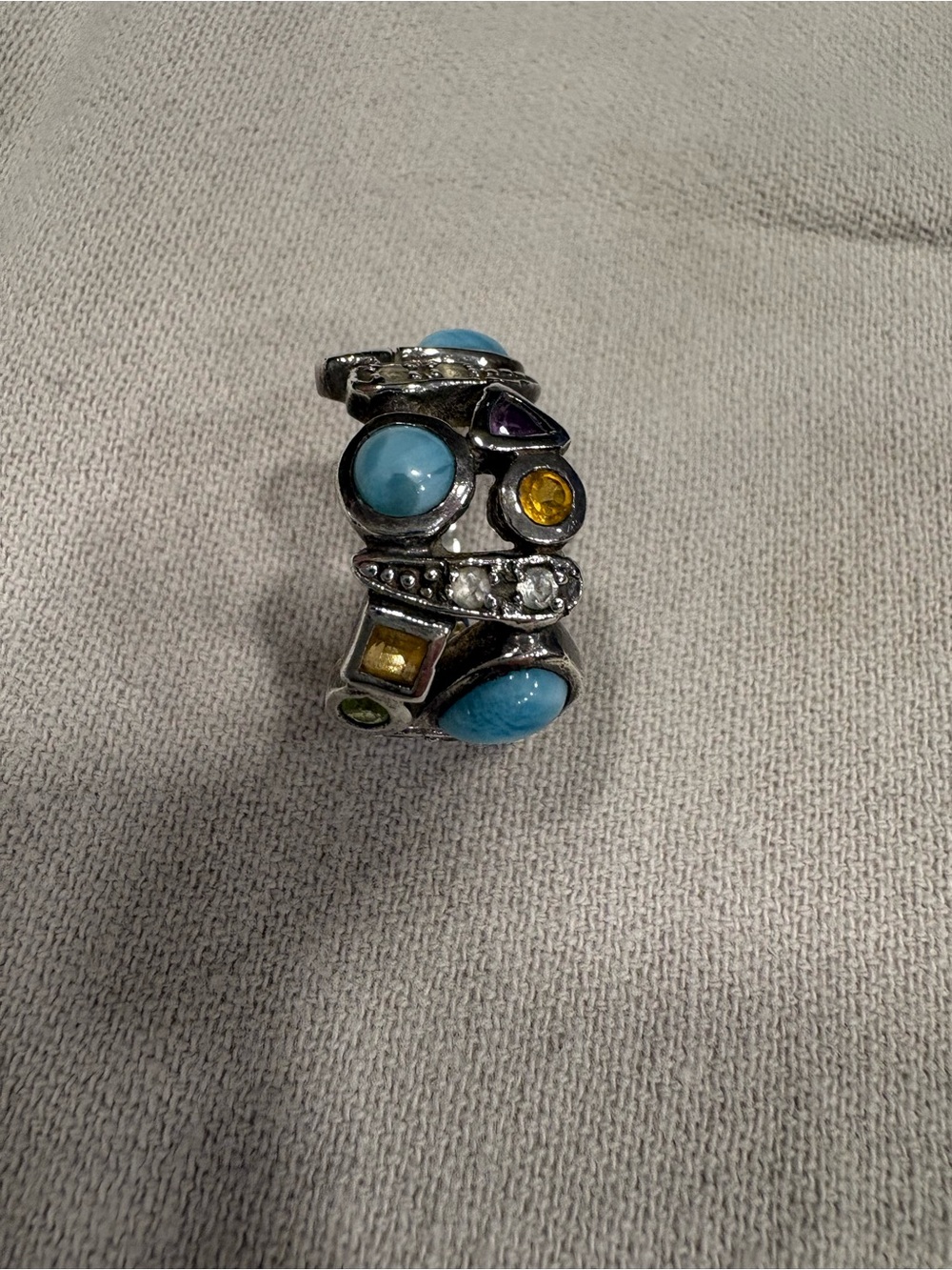 Marahlago Silver Multistone Ring with Blue, Yellow & Purple Accent Stones